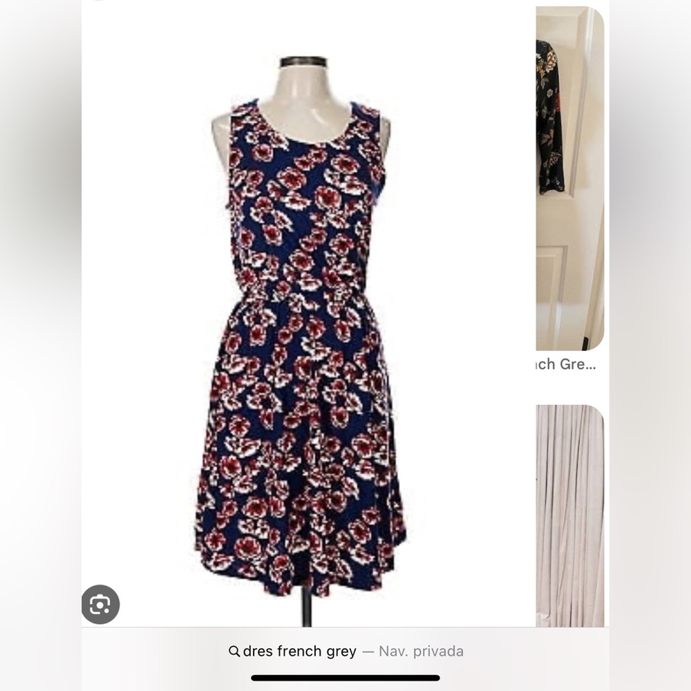 French Grey Blue Sundress Sleeveless Scoop Neck
